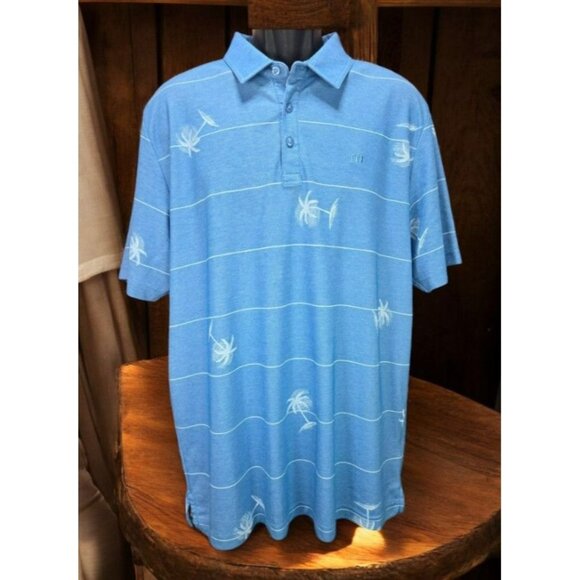 Travis Mathew Men's Blue Tropical Palm Tree Print Polo XL NWOT - Picture 1 of 7